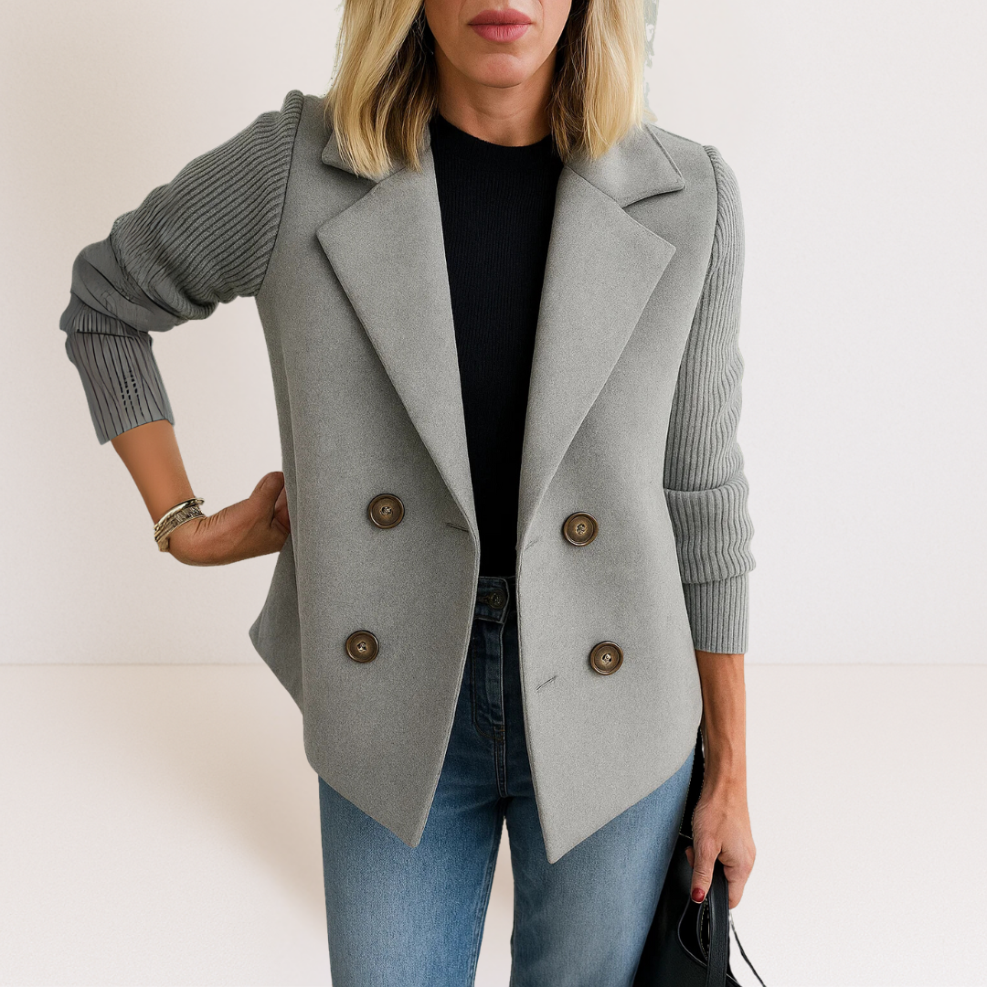 Marta - Elegantní Kabát s Pletenými Rukávy