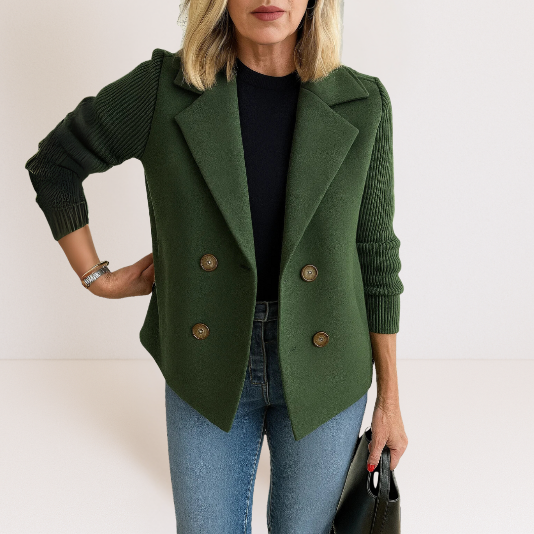 Marta - Elegantní Kabát s Pletenými Rukávy