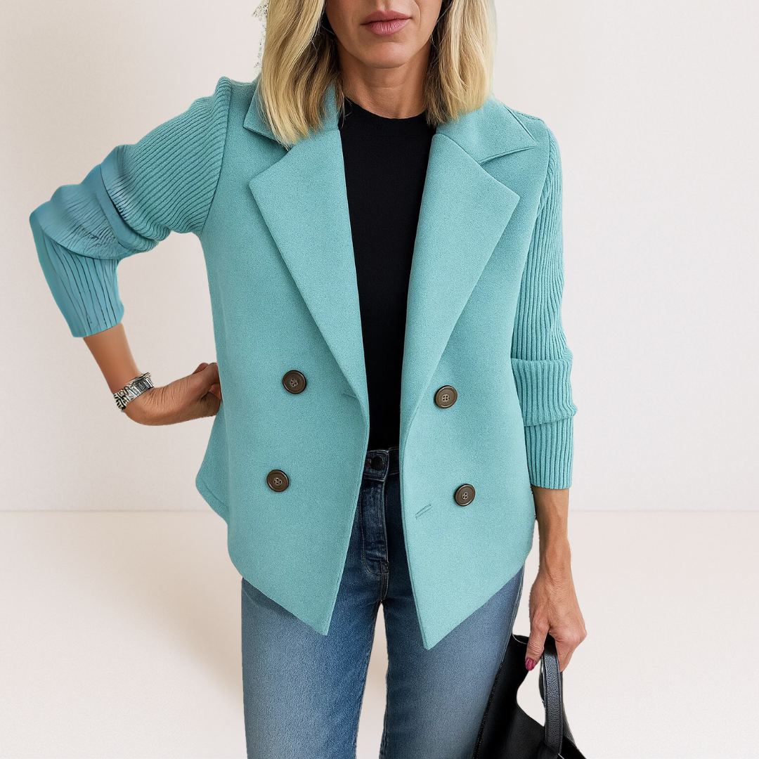 Marta - Elegantní Kabát s Pletenými Rukávy