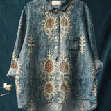 Diana - Casual Vintage Etnická Košile s Květinovým Vzorem