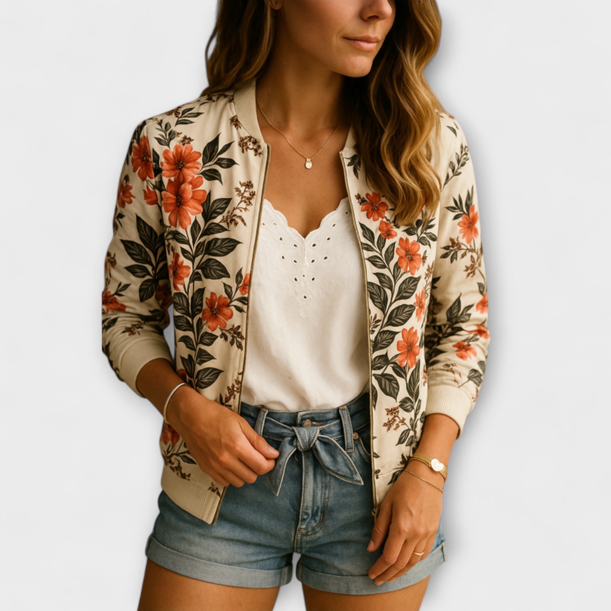 Andreia - Elegantní květinová bomber bunda