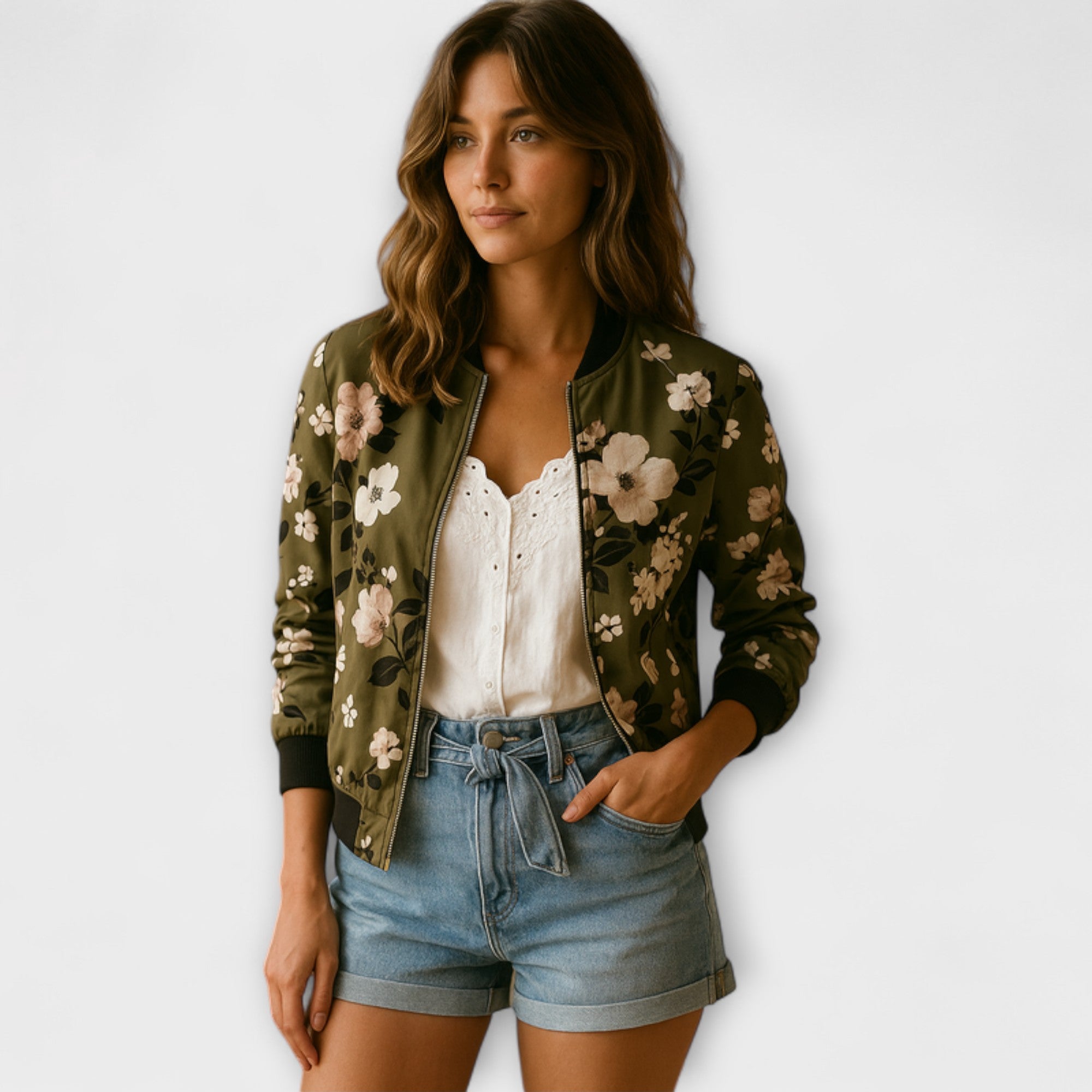 Andreia - Elegantní květinová bomber bunda