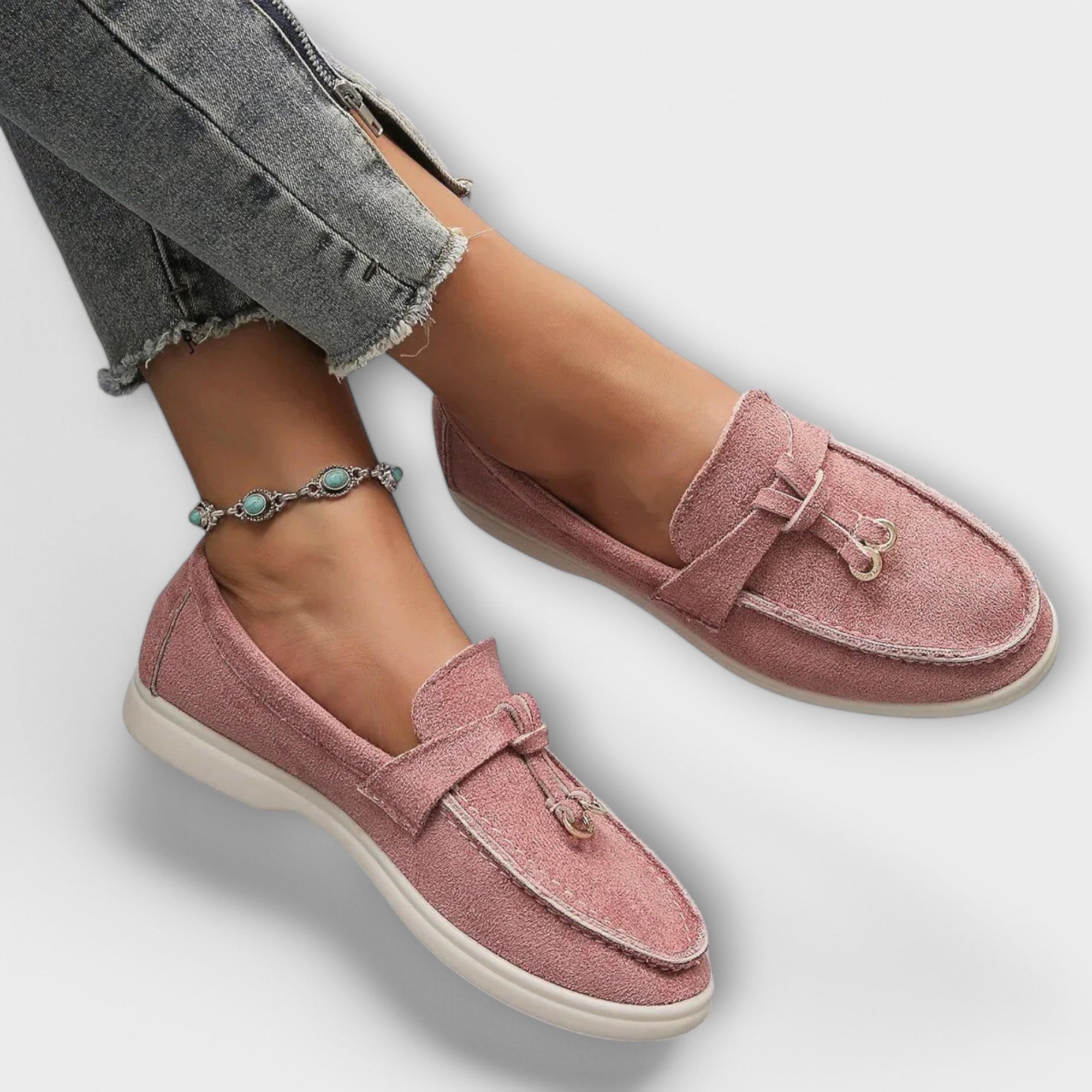 Beige dámské mokasíny s dekorativní šňůrkou