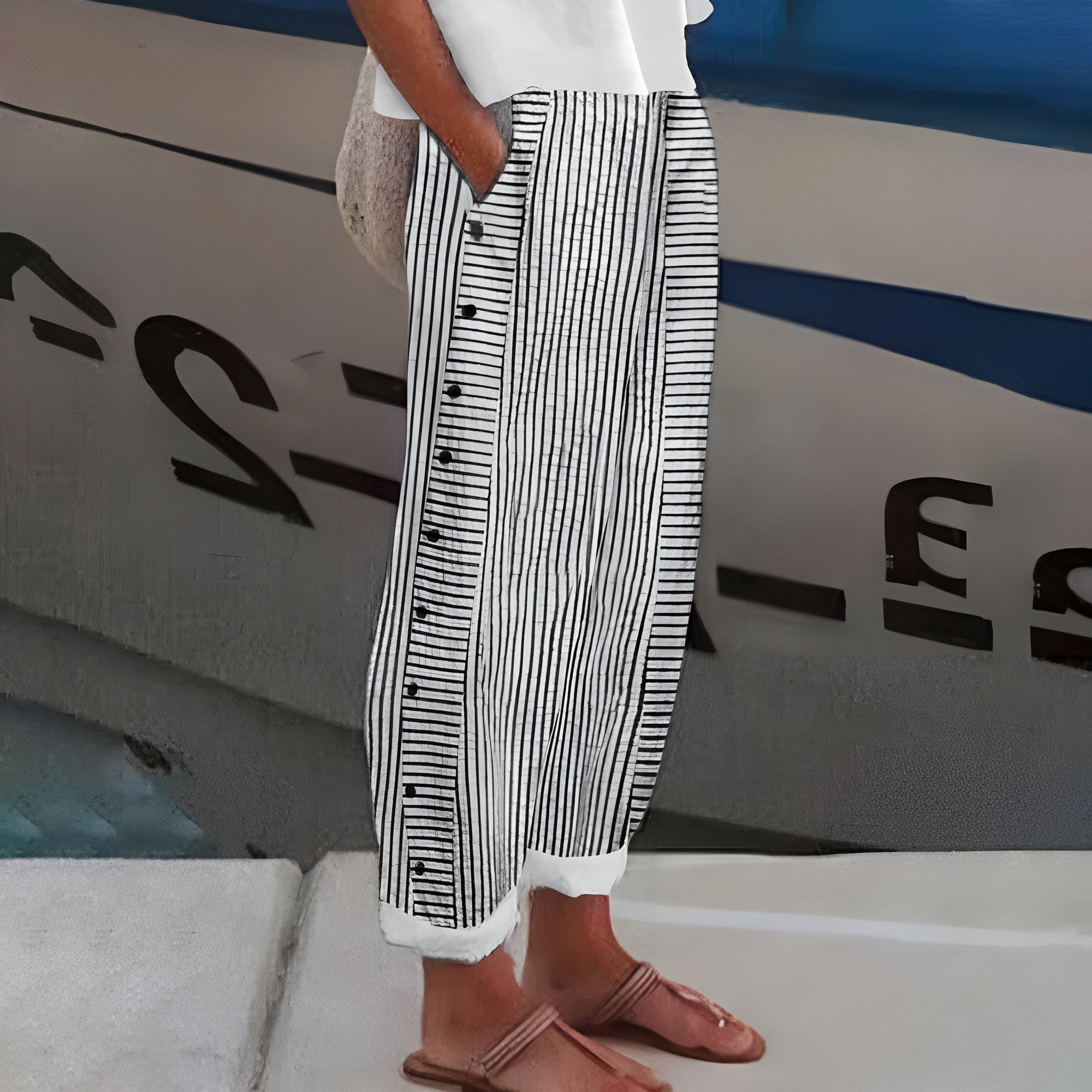 Leonor - Lněné kalhoty s účelem