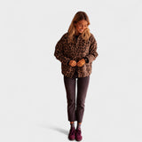 Růžový - Moderní kabát s leopardím vzorem