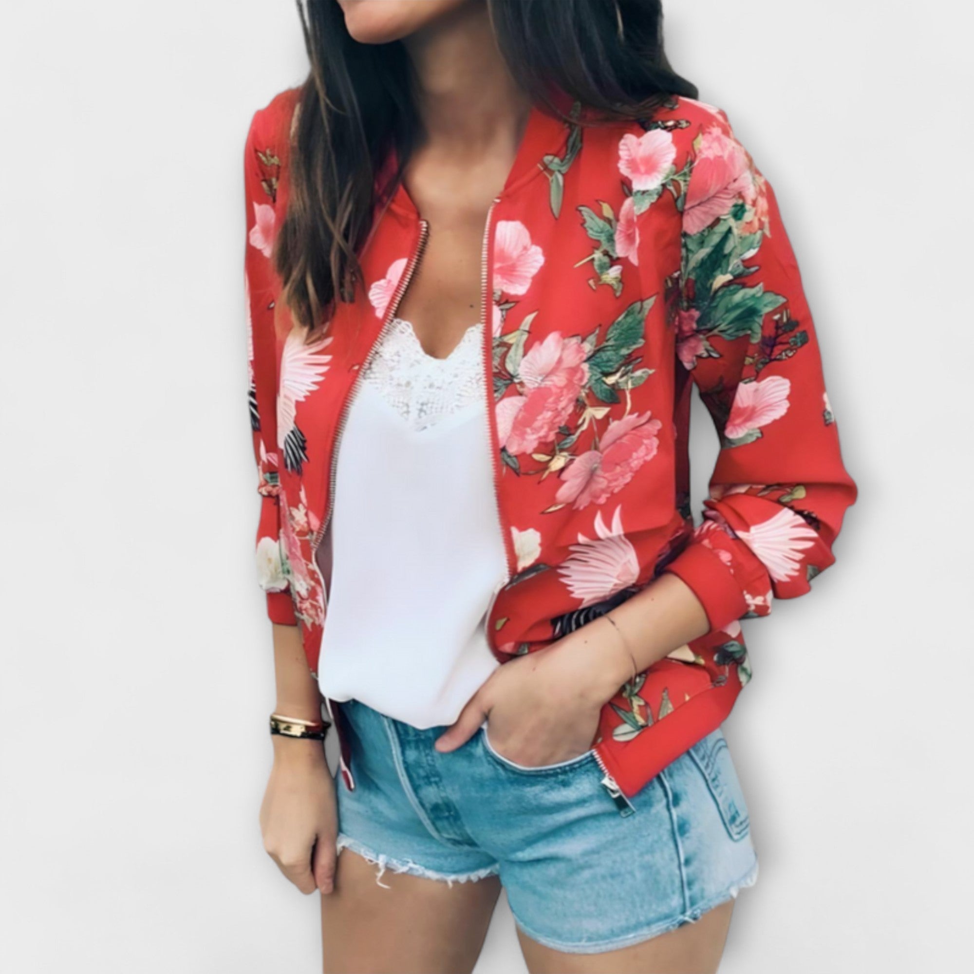 Andreia - Elegantní květinová bomber bunda