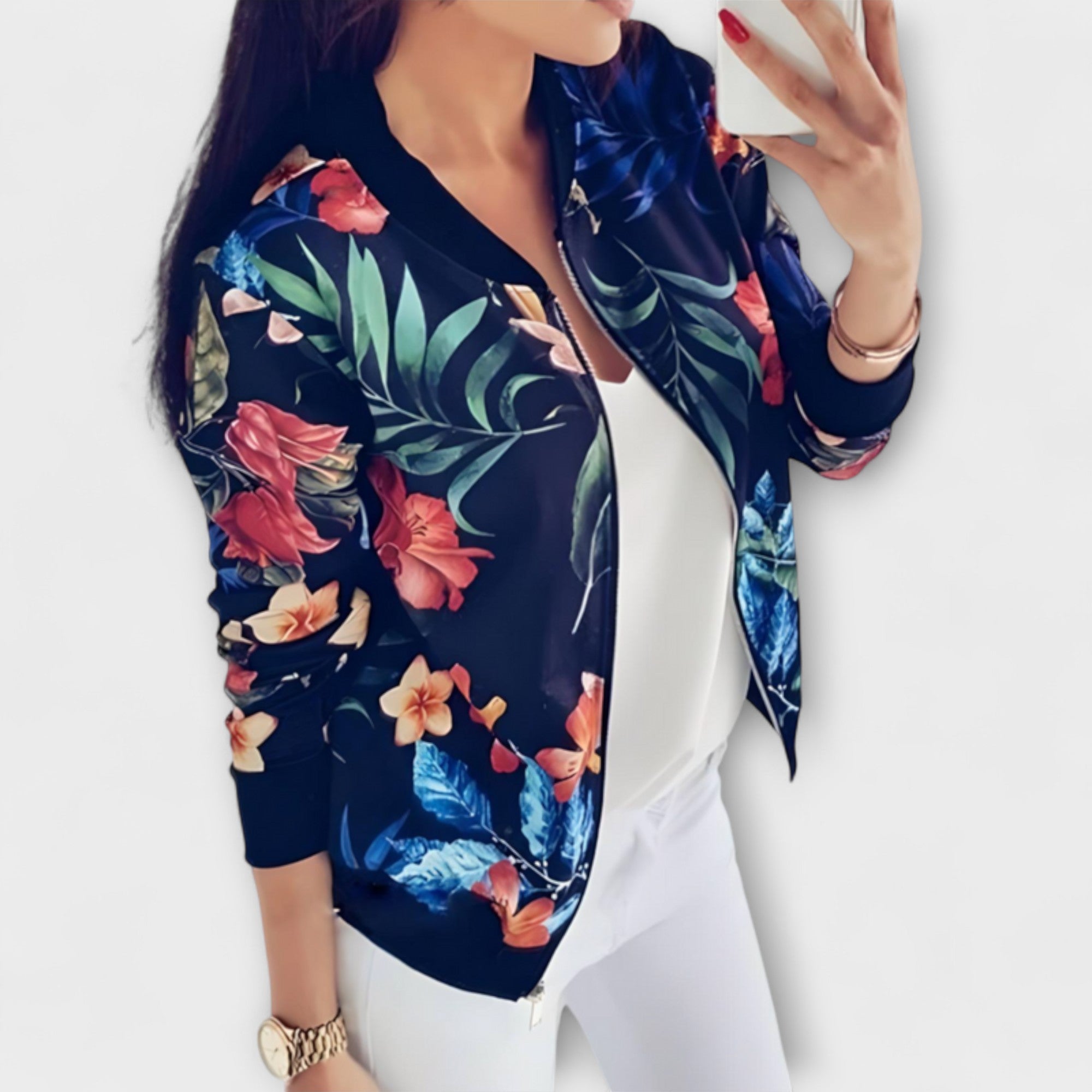 Andreia - Elegantní květinová bomber bunda